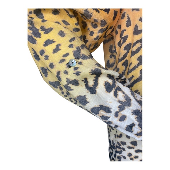 MULTIPLES Multicolor Ombre Leopard Animal Print Tie Front Linen Button Down Top - Picture 14 of 16